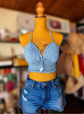 Top Artesanal em Crochet – Azul-Claro