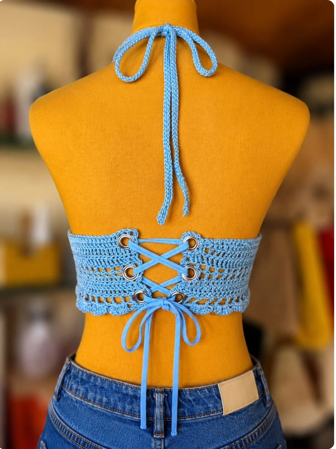 Top Artesanal em Crochet – Azul-Claro